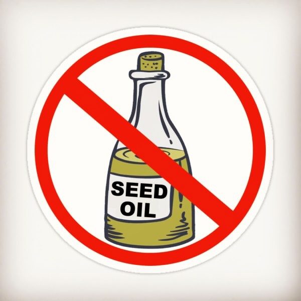 no seed oils image of seed oil container with red circle and line through it, no seed oil