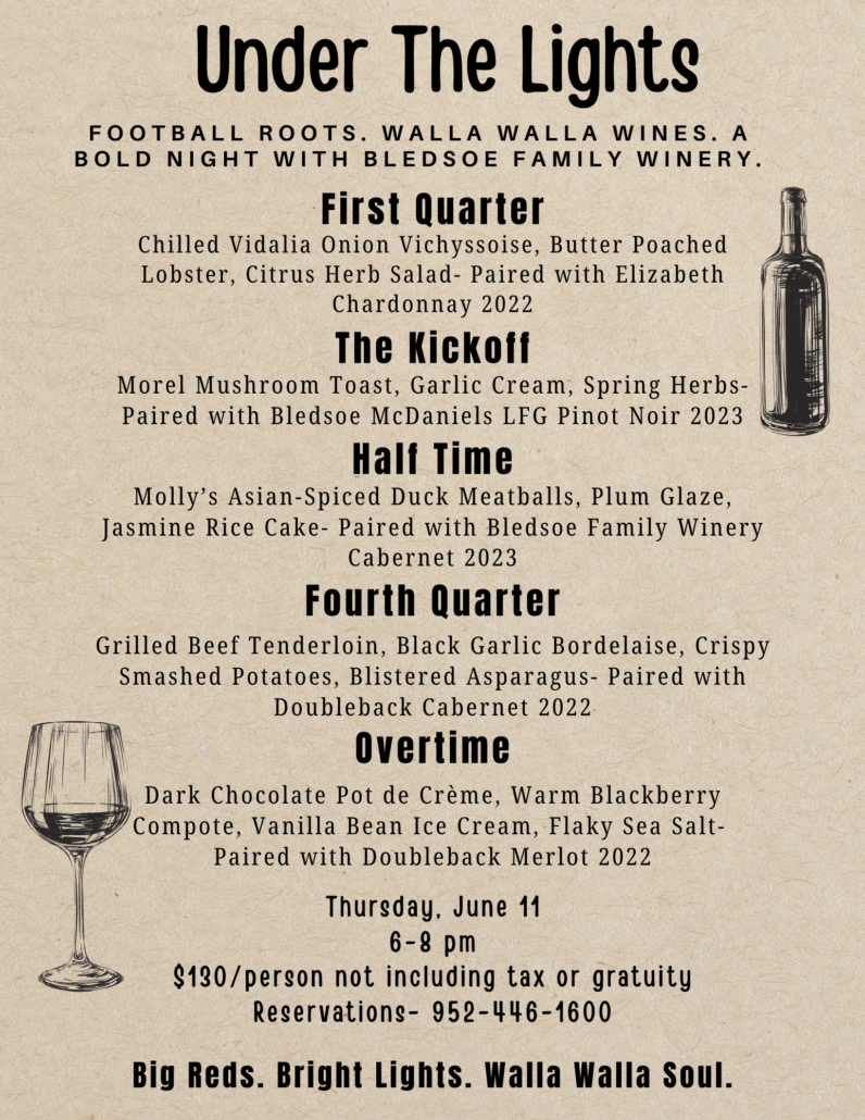 Bledsoe Wine Dinner menu