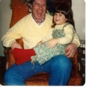 Molly's Father Gary and her on his lab as a young child