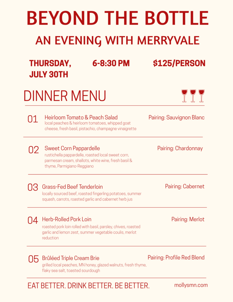 Merryvale Wine Dinner menu