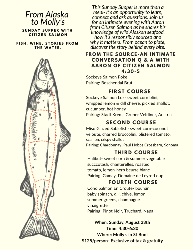 From Alaska to Mollys 8.23.26 From Alaska to Molly's dinner menu