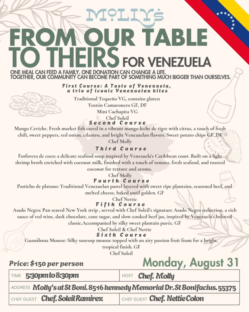 Venezuela Fundraiser Dinner menu