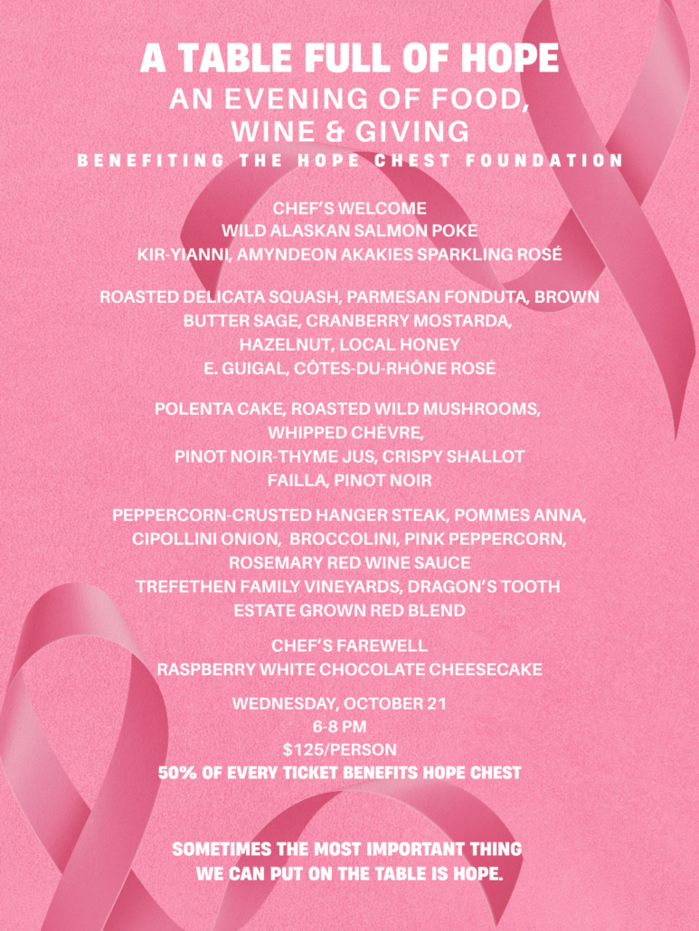 Hope Chest Foundation dinner menu