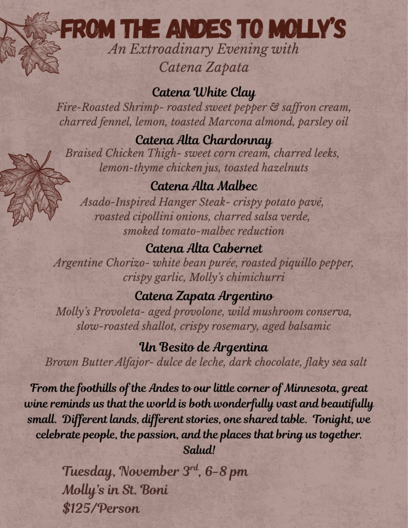 Catena Wine Dinner Menu