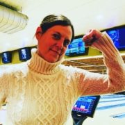 Molly showing her strength while at the bowling alley